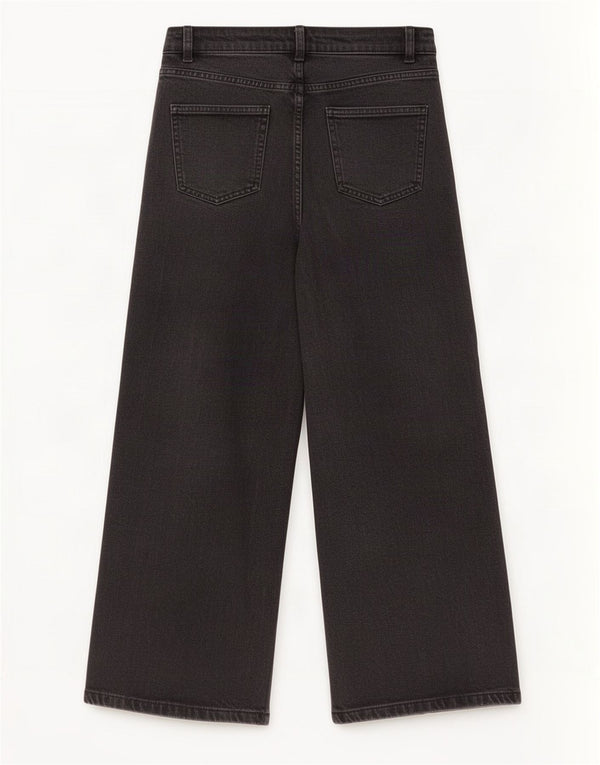 Jeans Marks & Spencer feminino de perna larga Reino Unido 10 pequeno W28 L27 algodão preto