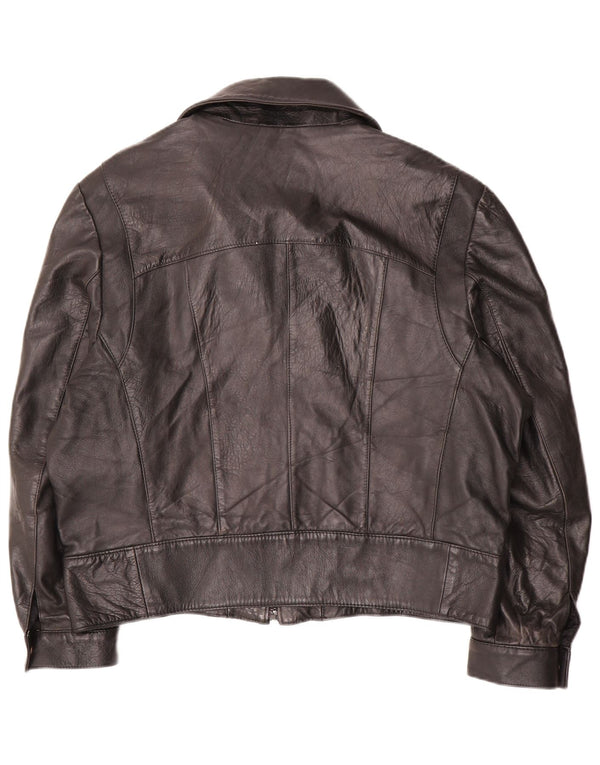 Jaqueta de couro superdimensionada feminina vintage IT 50 XL preta