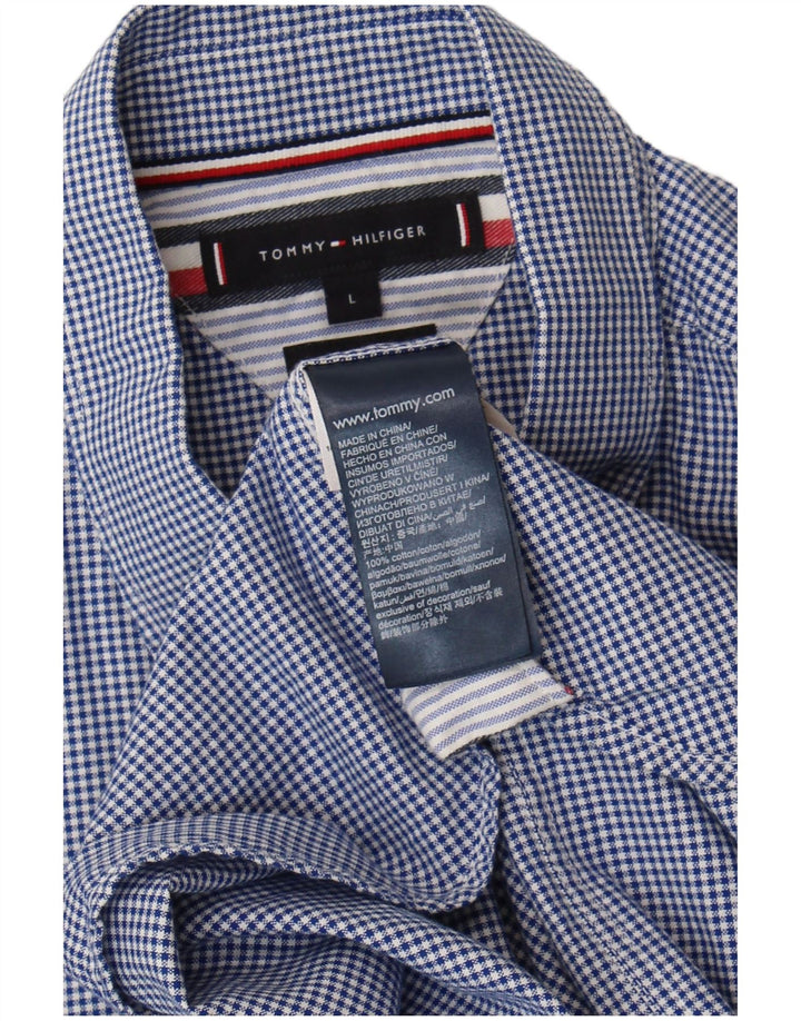Camisa masculina Tommy Hilfiger grande algodão guingão azul