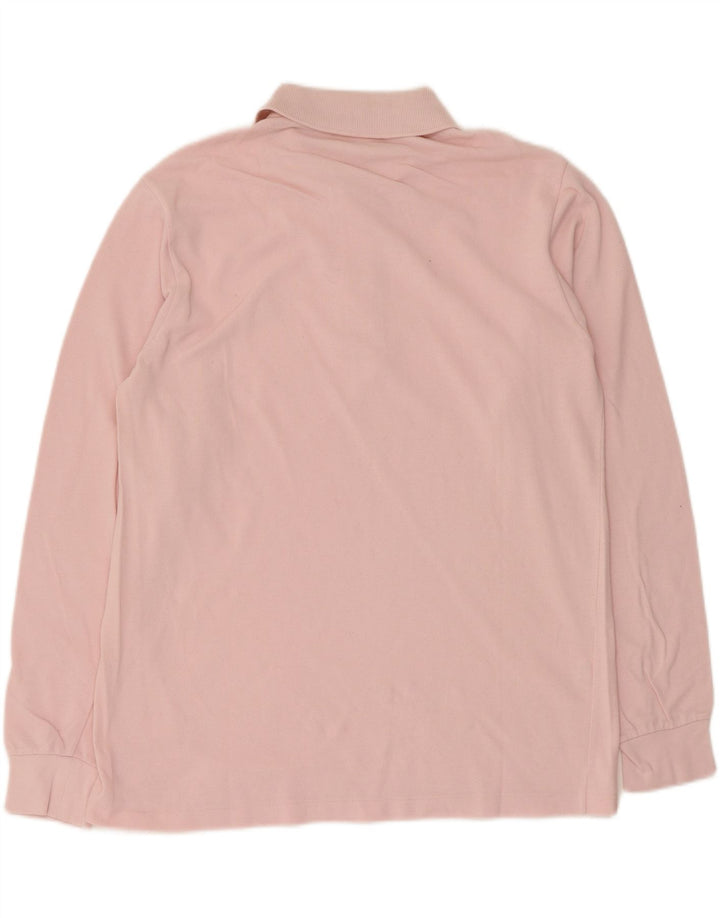 Camisa polo masculina de manga comprida Lacoste tamanho 4 médio algodão rosa