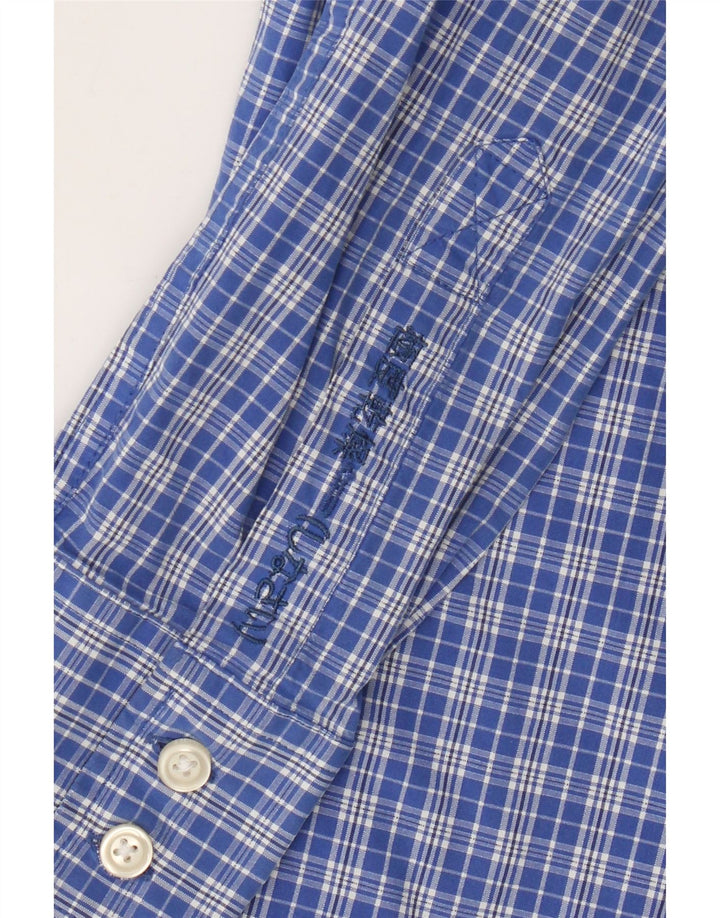 Camisa masculina Superdry algodão xadrez azul médio