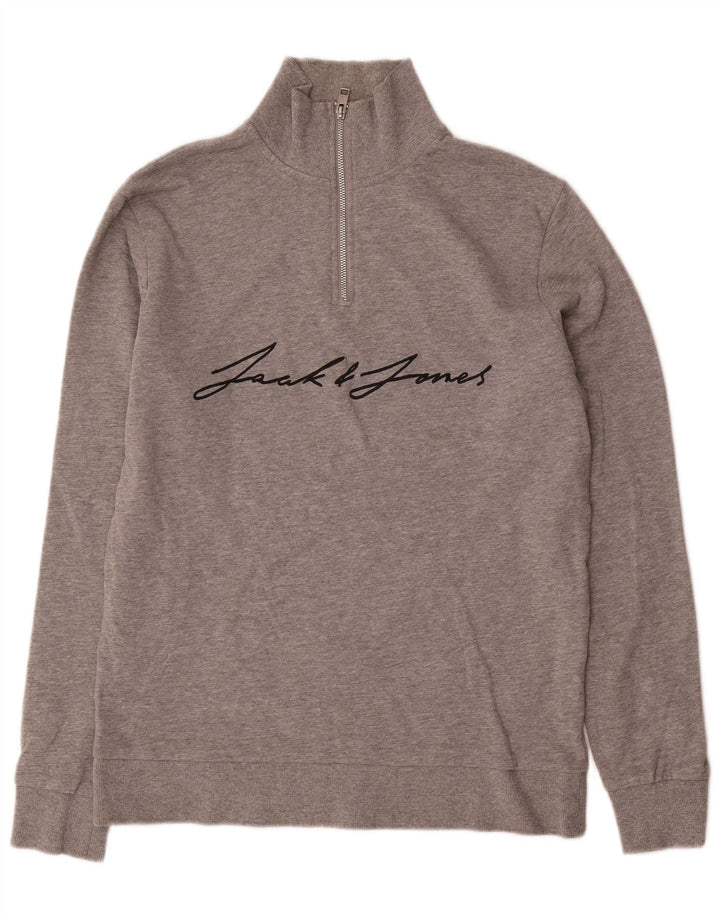 Jack & Jones moletom masculino com zíper e gola grande, cinza manchado