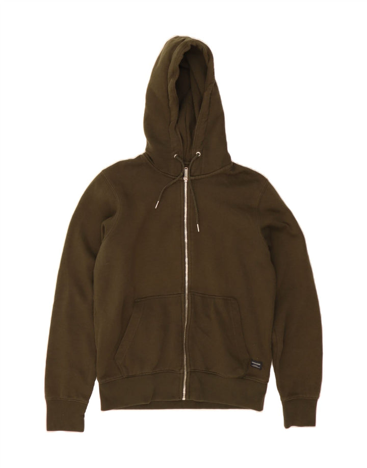 JACK & JONES Mens Zip Hoodie Sweater XS Khaki Cotton Vintage Jack & Jones and Second-Hand Jack & Jones from Messina Hembry 