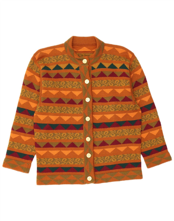 Conjunto de saia feminina VINTAGE de malha de 2 peças Reino Unido 14 médio W28 marrom geométrico