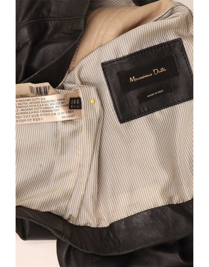 Jaqueta de couro feminina Massimo Dutti Reino Unido 14 grande couro preto