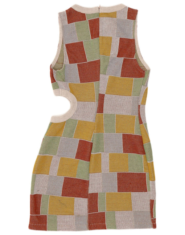 Vestido bodycon feminino sem mangas Zara Reino Unido 12 médio multicolorido geométrico