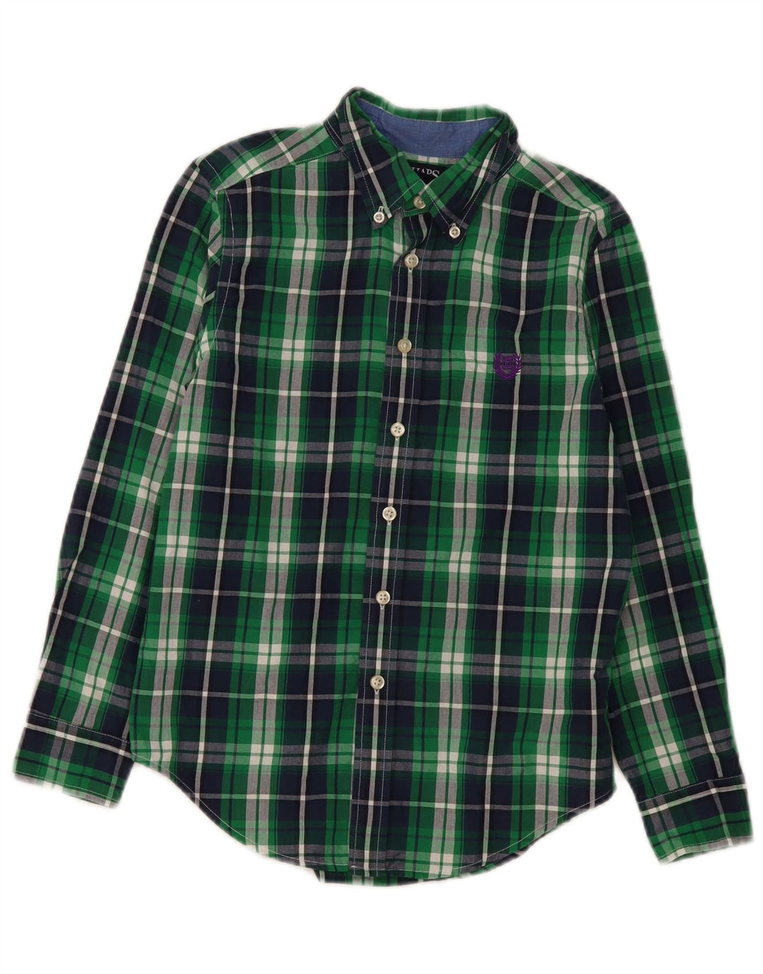 Camisa masculina Chaps 10-11 anos algodão xadrez verde médio