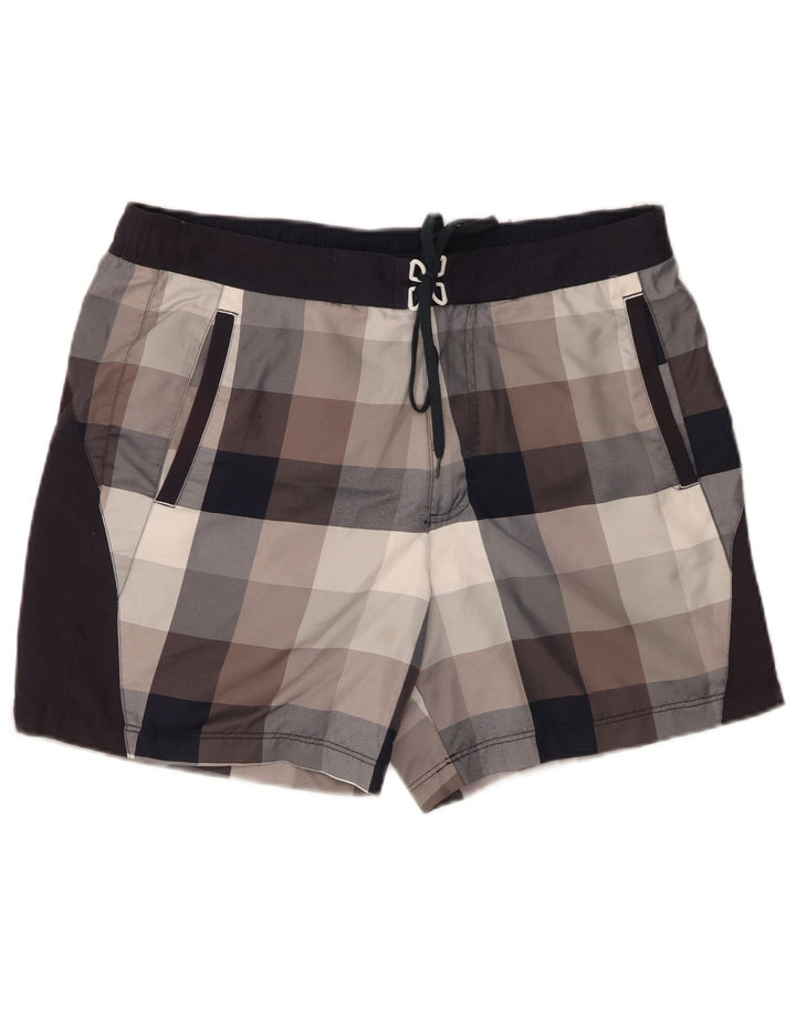 Shorts de natação masculino Champion grande poliéster xadrez cinza