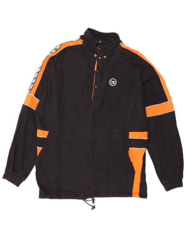 Moletom masculino Diadora com gola com botão Jumper XL preto colorblock algodão