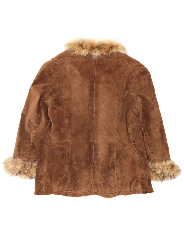 Jaqueta feminina VINTAGE de camurça aberta IT 46 grande couro marrom