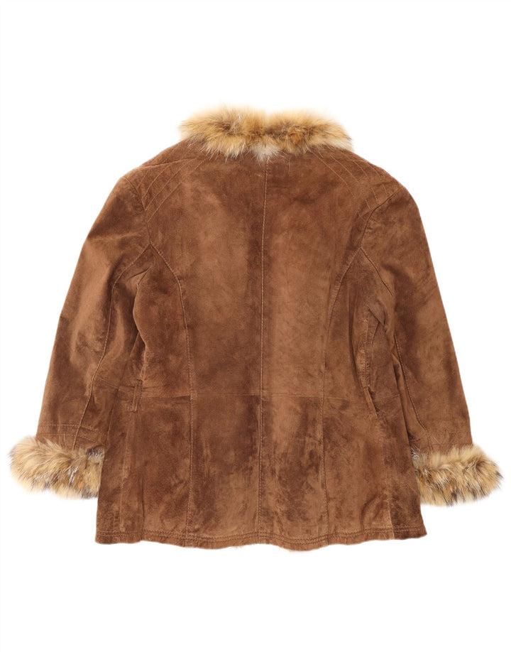 Jaqueta feminina VINTAGE de camurça aberta IT 46 grande couro marrom