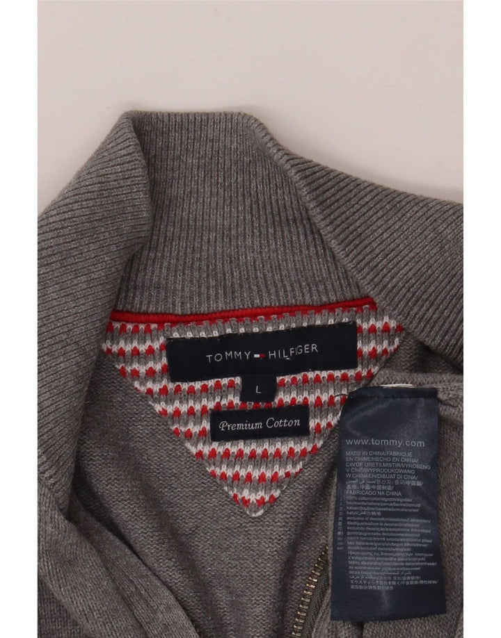 Suéter masculino Tommy Hilfiger com zíper e gola grande de algodão cinza