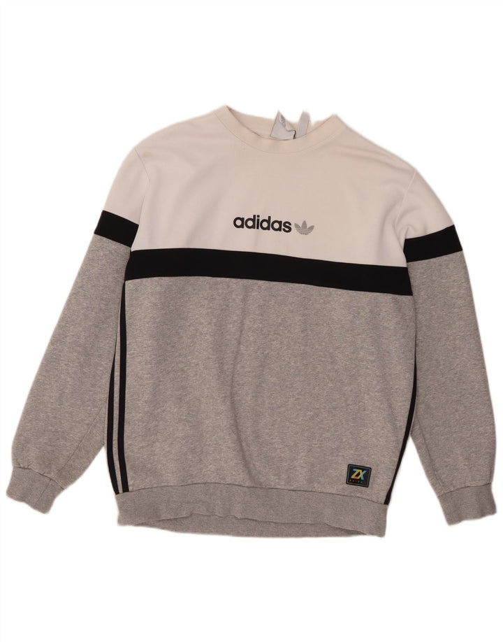 Adidas Mens Graphic Moletom Jumper Grande Cinza Colorblock Algodão