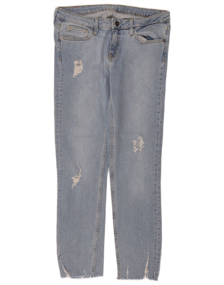 Zara Jeans femininos desgastados slim EU 38 pequeno W28 L26 azul