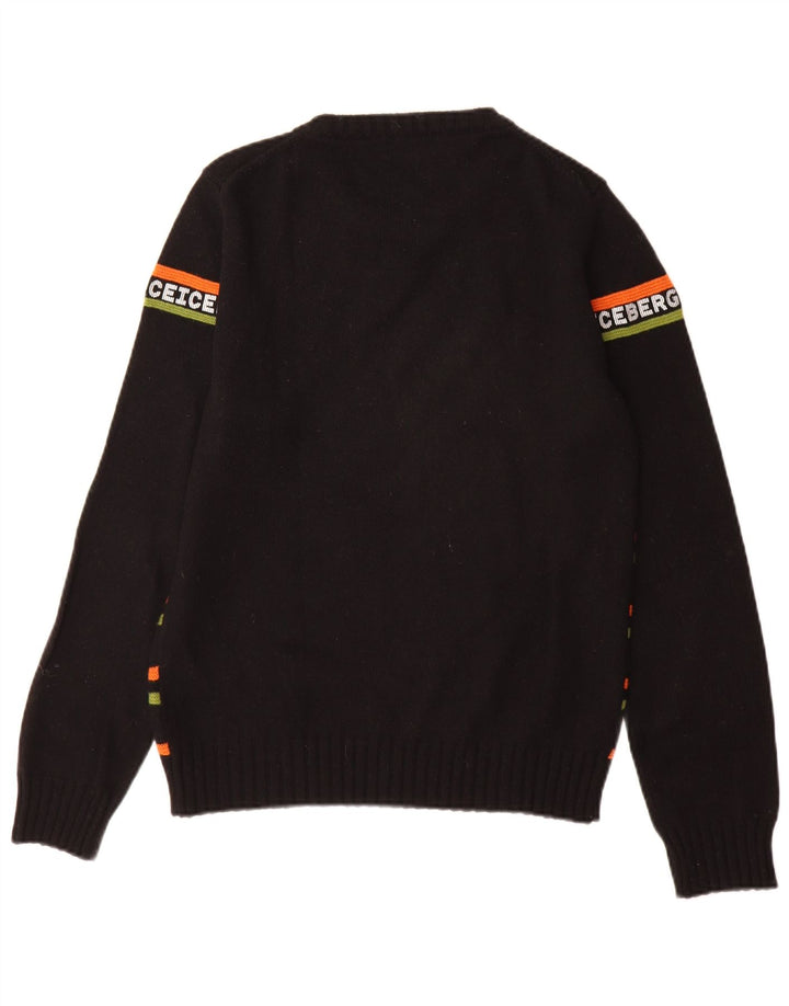 Suéter masculino Iceberg com gola redonda e lã listrada preta pequena