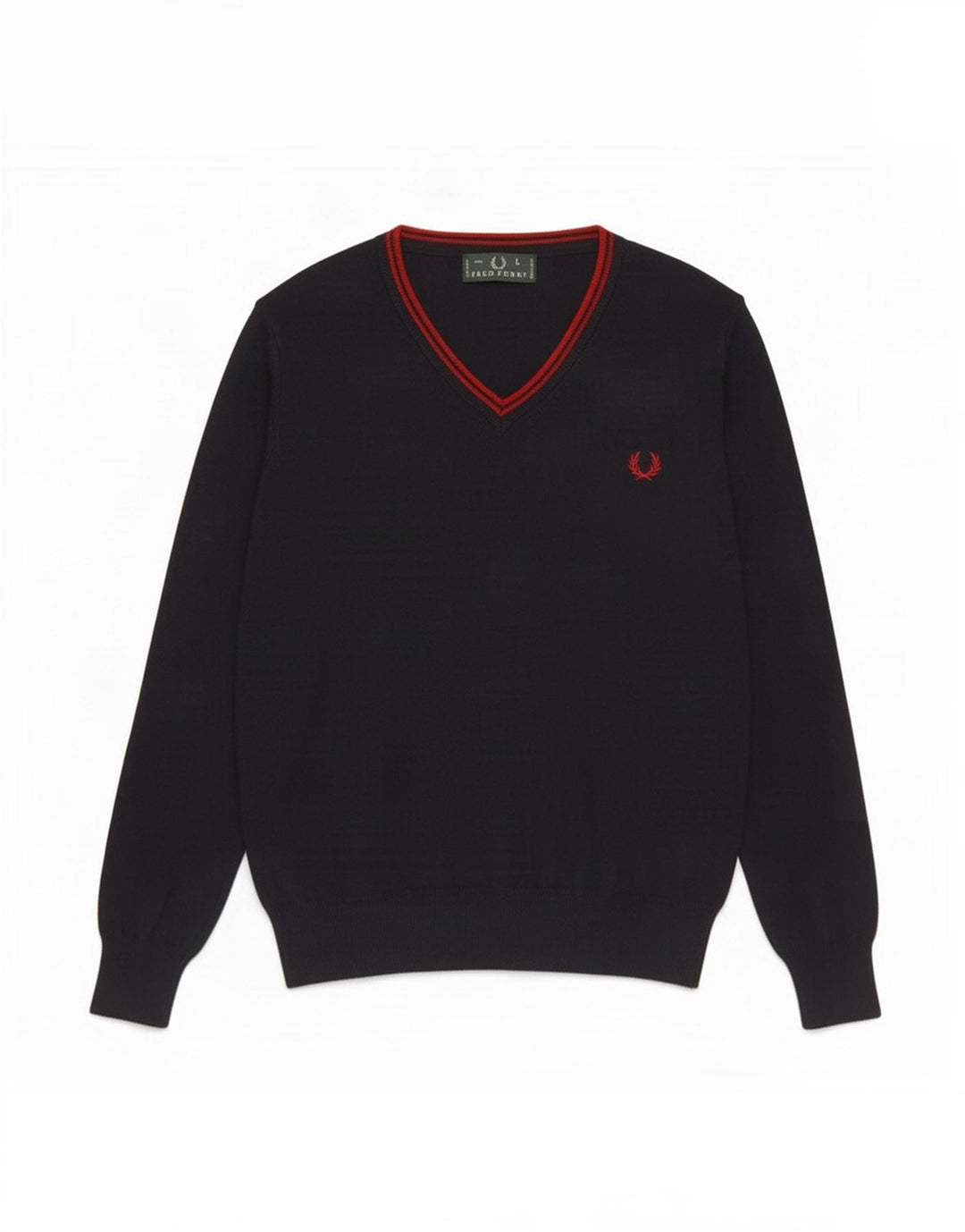 Suéter masculino Fred Perry com decote em V grande lã azul marinho