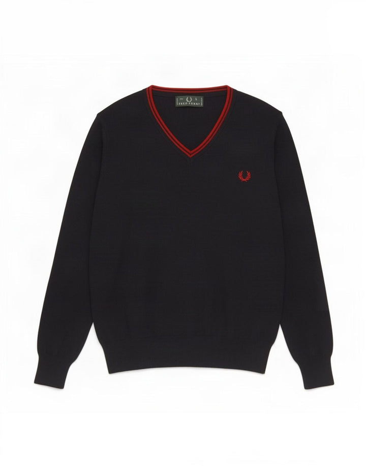 Suéter masculino Fred Perry com decote em V grande lã azul marinho