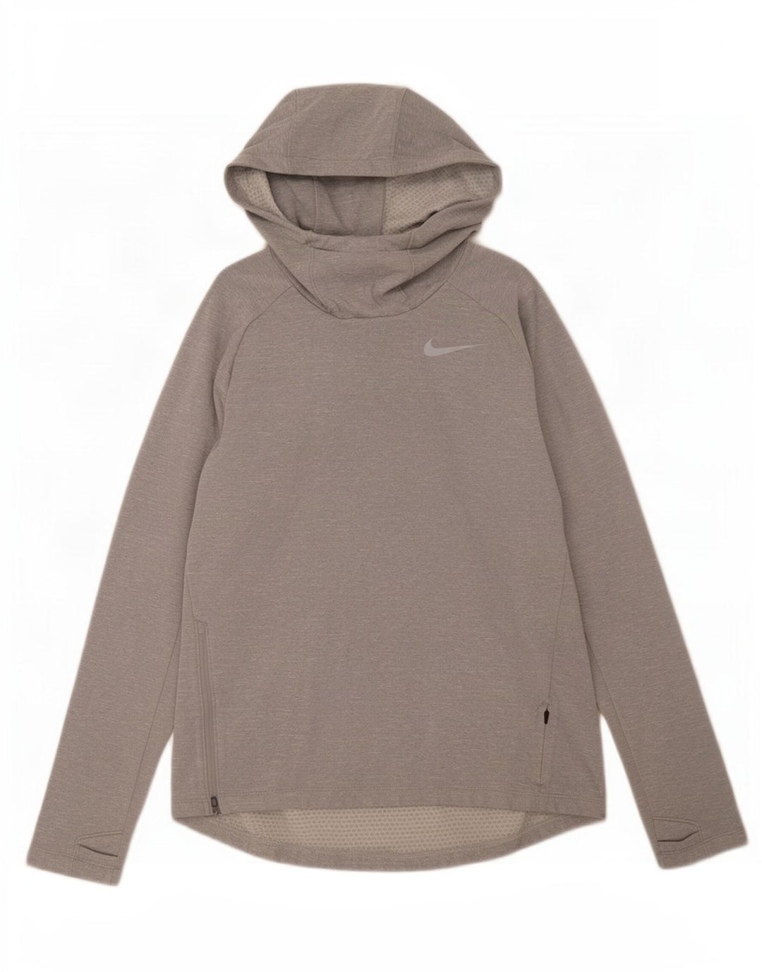 Top masculino Nike Dri Fit com capuz manga comprida poliéster manchado cinza médio