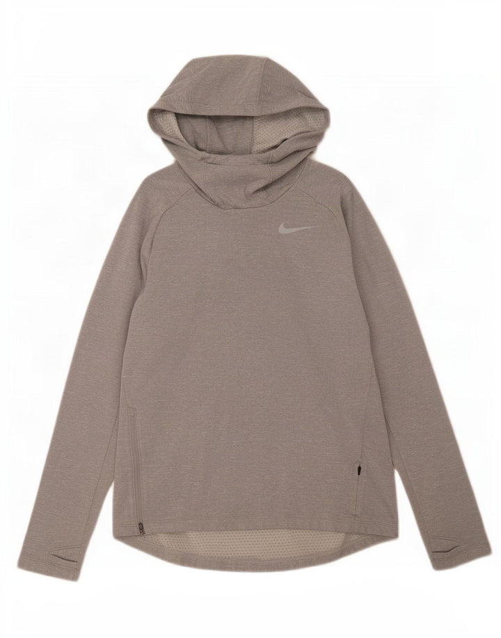 Top masculino Nike Dri Fit com capuz manga comprida poliéster manchado cinza médio