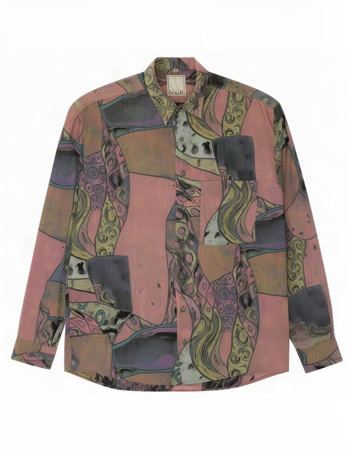 Camisa masculina Benetti com padrão abstrato tamanho 39 médio multicolorido