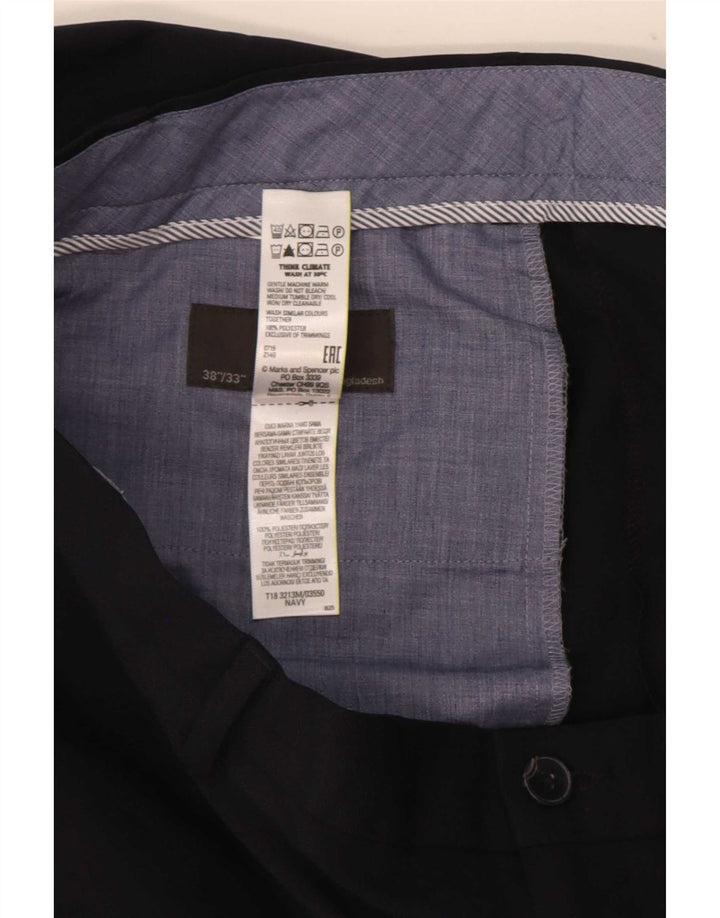 Calça Chino Masculina Marks & Spencer Regular Fit W38 L33 Azul Marinho Poliéster
