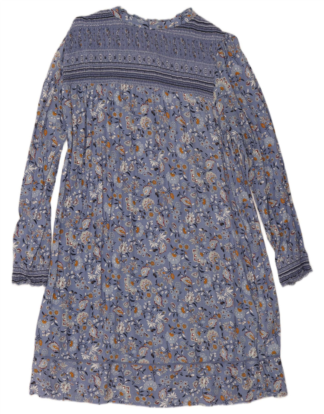 Vestido básico feminino de manga comprida Fat Face UK 12 Viscose floral azul médio