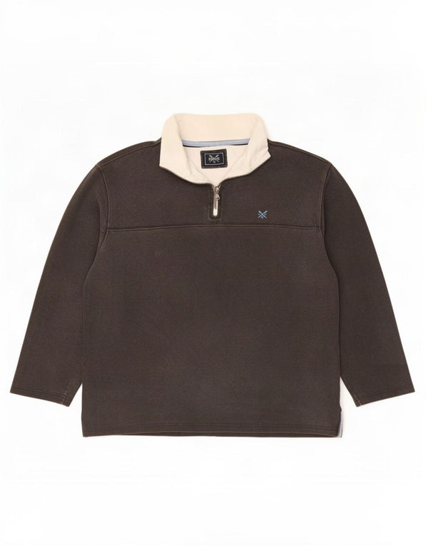 Crew Clothing Mens Zip Neck Moletom Jumper Grande Algodão Cinza