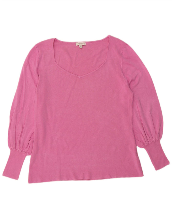 Suéter feminino MONSOON com decote em V Reino Unido 18 XL viscose rosa