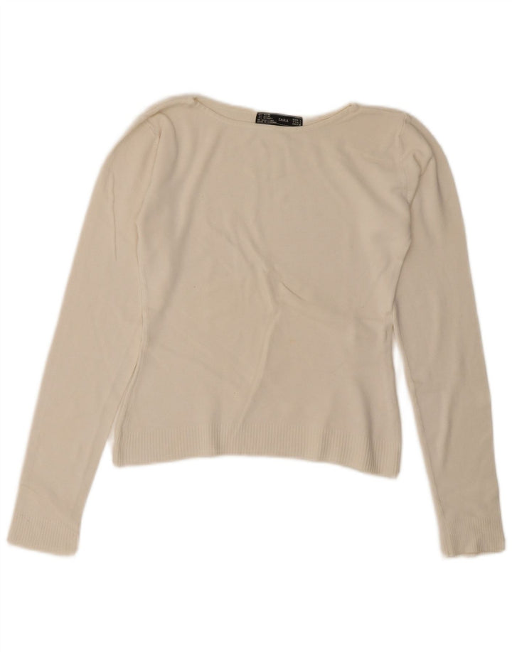 Zara Top curto feminino manga comprida UK 14 grande off white rayon