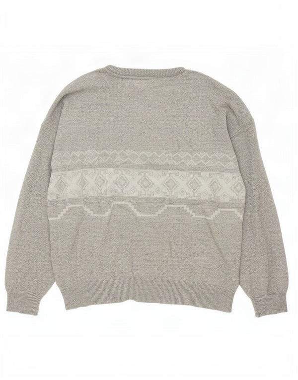 Vintage Mens Boat Neck Jumper Sweater XL Grey Geometric