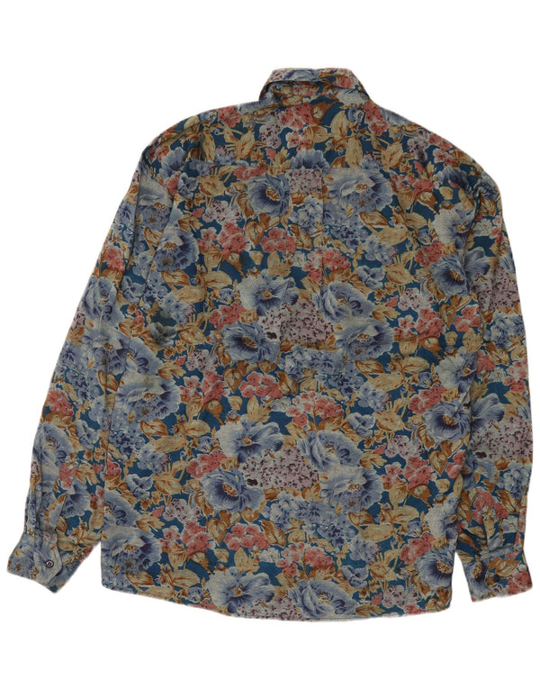 Camisa masculina vintage de ajuste solto pequena viscose floral multicolorida