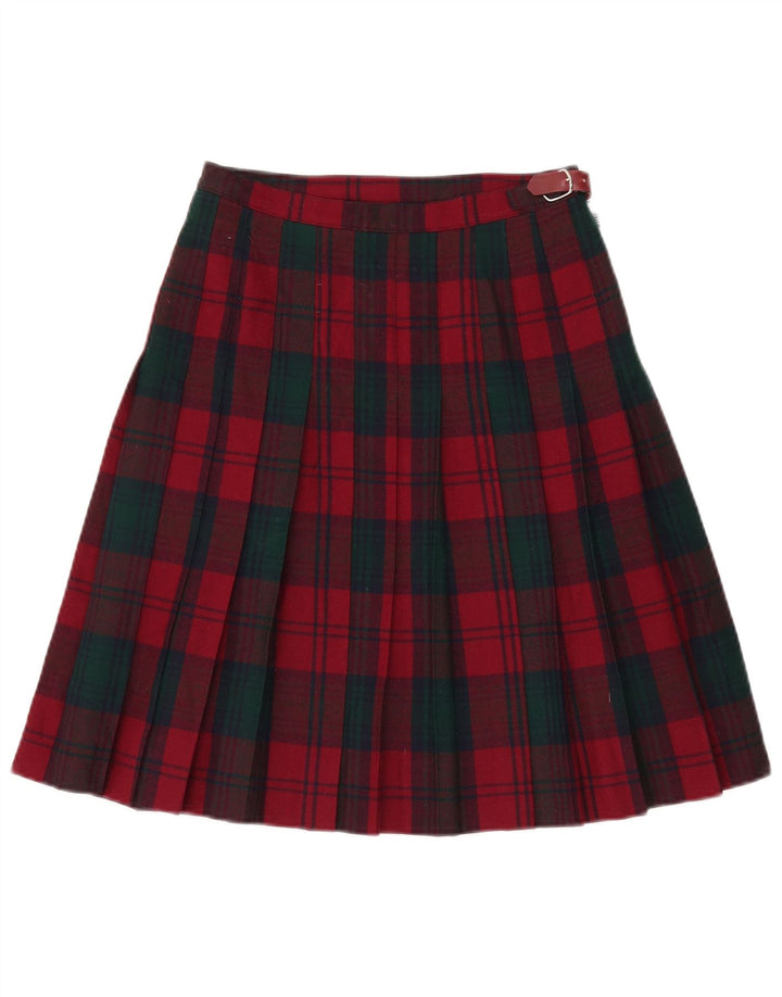 Saia feminina vintage plissada IT 44 médio W26 vermelho xadrez nova lã
