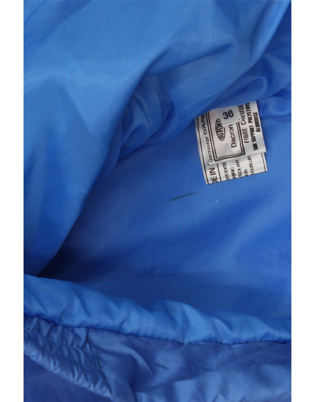 Jaqueta masculina acolchoada com capuz VINTAGE UK 36 poliamida colorblock azul pequena