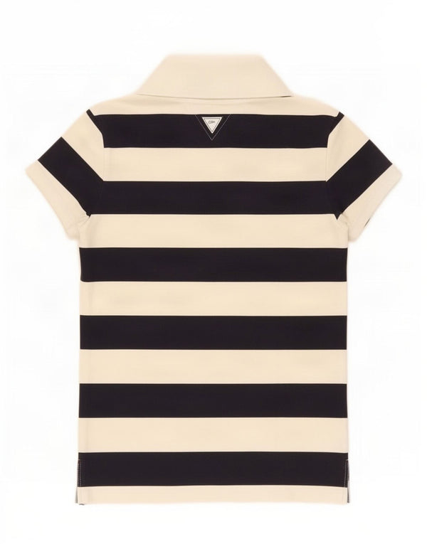 Camisa polo feminina Tommy Hilfiger Slim Fit Reino Unido 12 médio listrado azul marinho