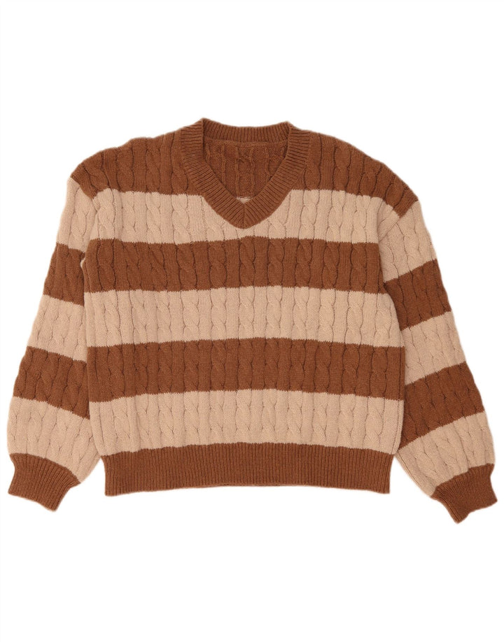 Suéter feminino SHEIN com decote em V Reino Unido 14 bloco colorido marrom médio