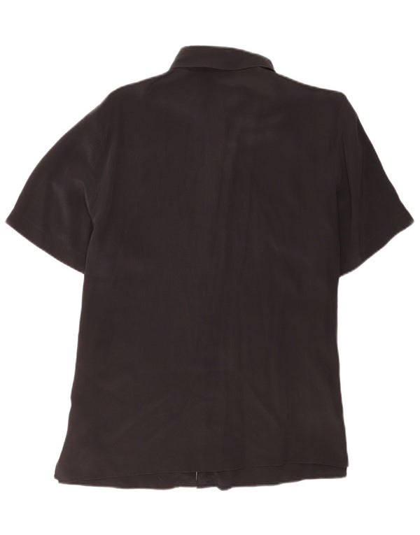 Camisa feminina vintage manga curta regular UE 40 seda preta média