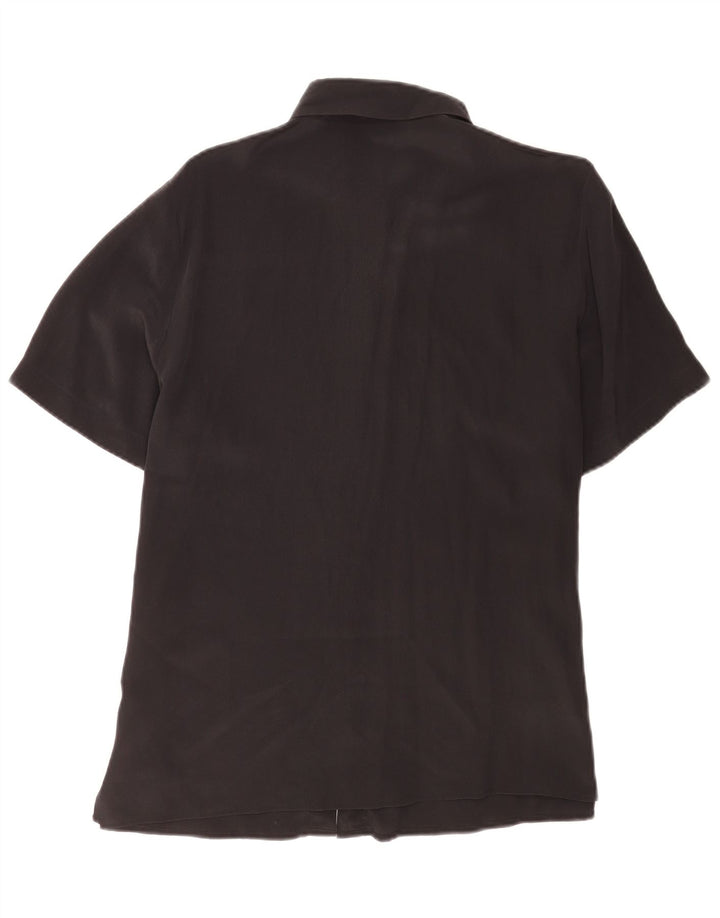 Camisa feminina vintage manga curta regular UE 40 seda preta média