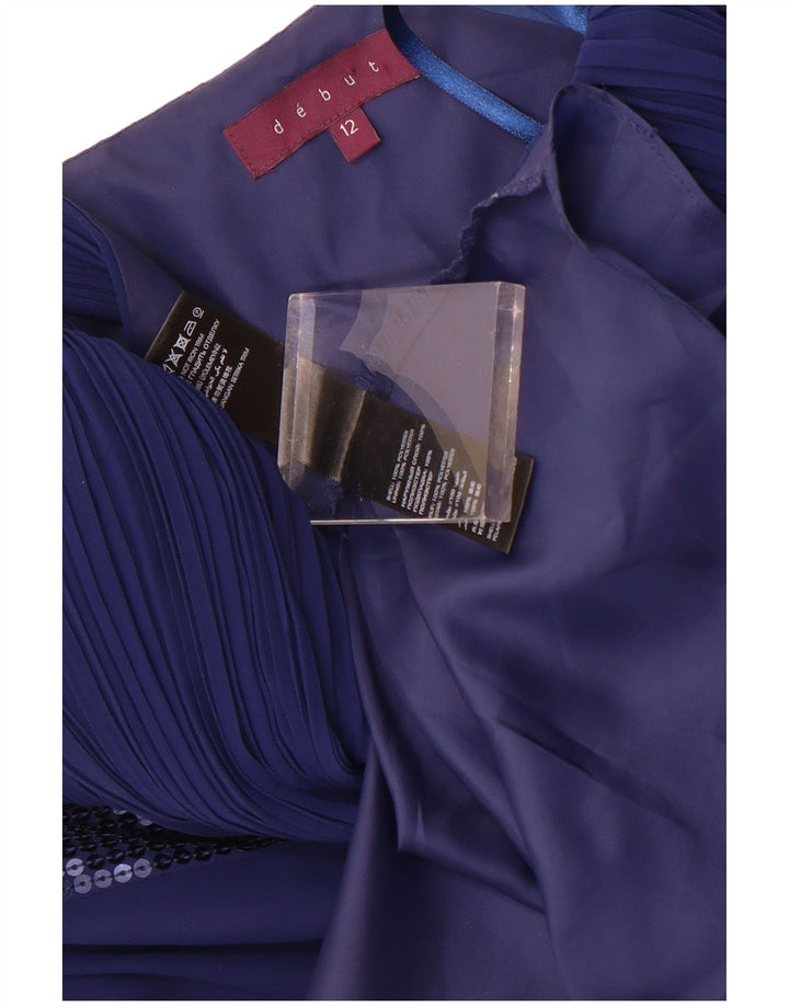 Debut vestido feminino de um ombro UK 12 poliéster azul médio