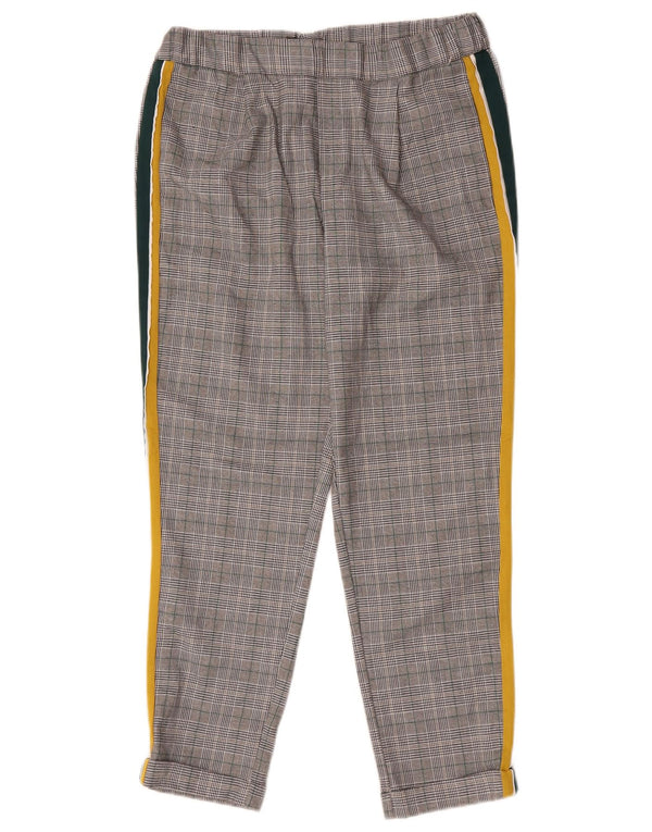 Zara Calça feminina reta cortada média W28 L25 cinza xadrez poliéster