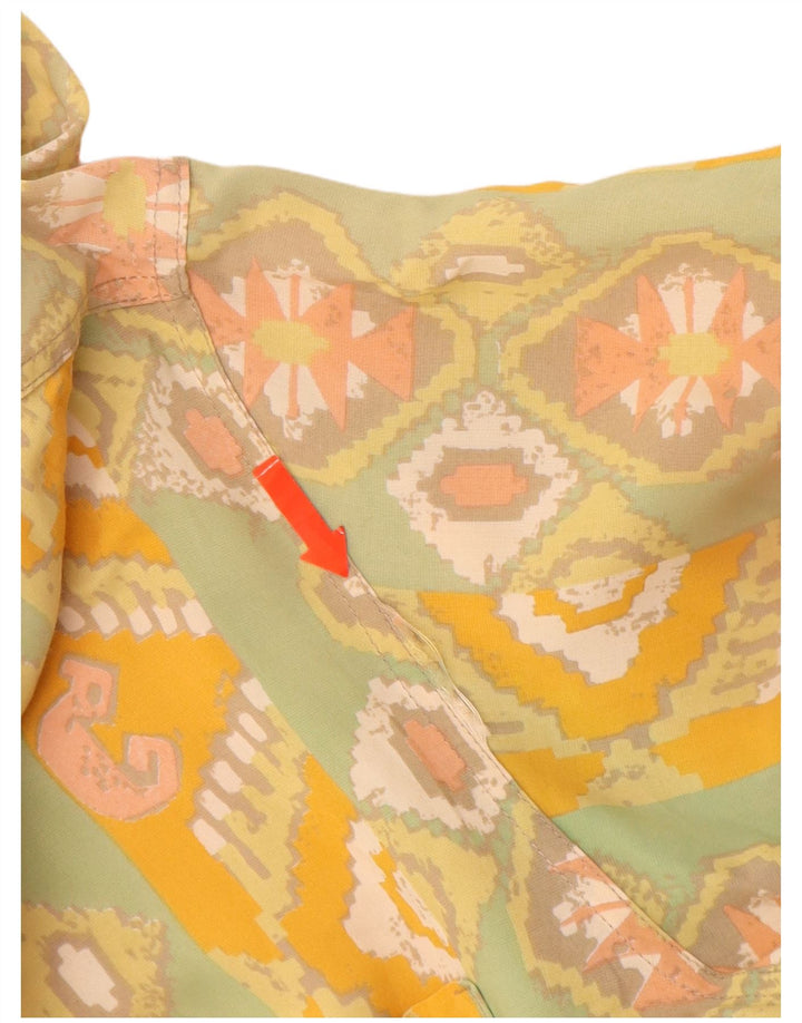 Camisa masculina VINTAGE de manga curta em viscose geométrica amarela média