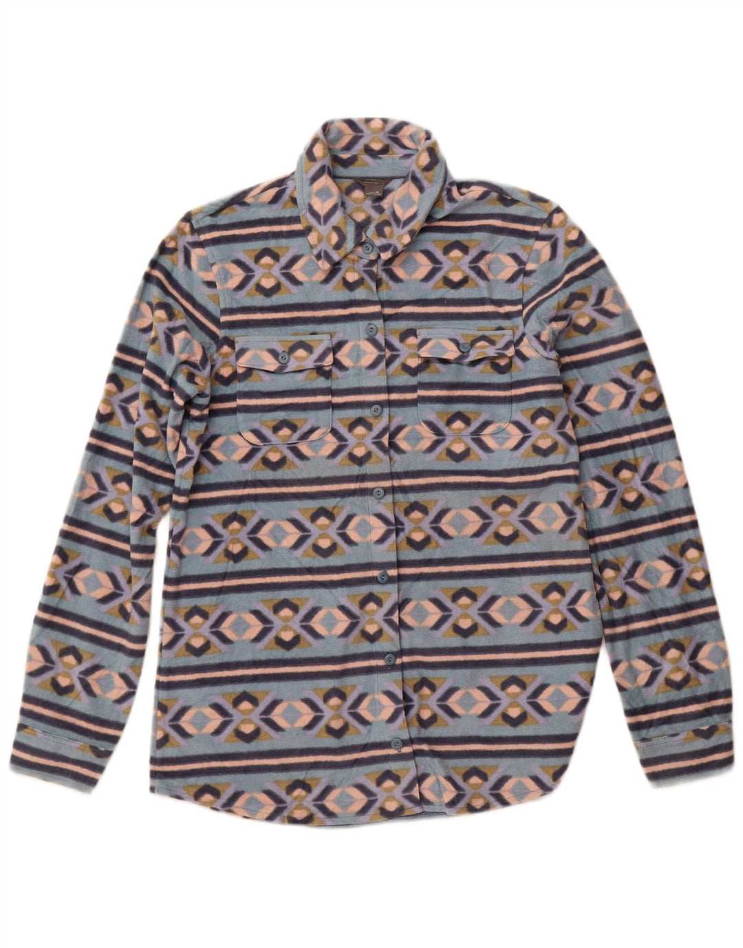 Camisa de lã feminina EDDIE BAUER Reino Unido 12 poliéster azul médio Fair Isle