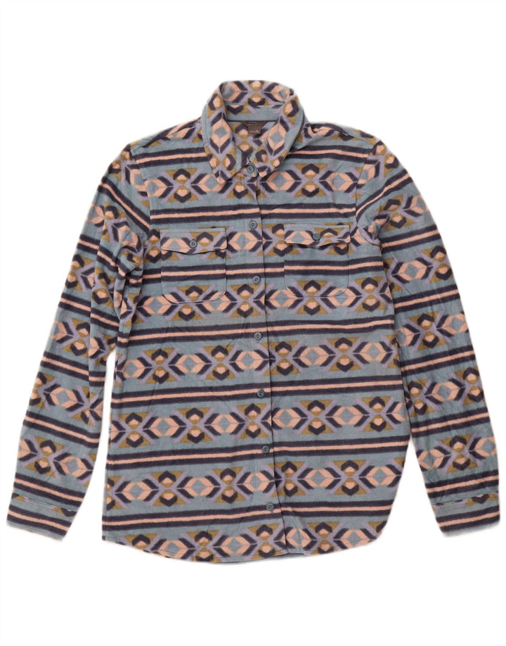 Camisa de lã feminina EDDIE BAUER Reino Unido 12 poliéster azul médio Fair Isle