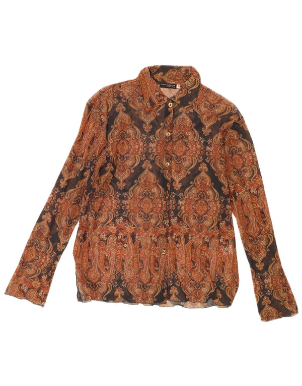 Blusa feminina Sara Glenzer transparente UE 46 XL marrom paisley