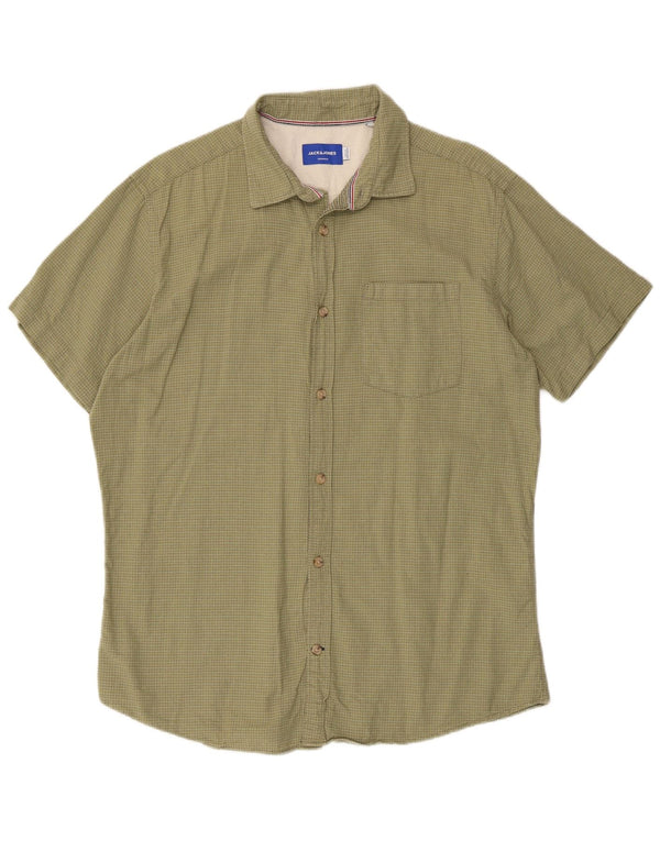 Camisa masculina de manga curta Jack & Jones XL verde risca de giz algodão