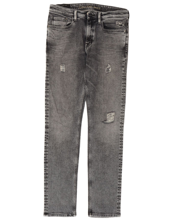 Calvin Klein Jeans feminino angustiado cônico reto W30 L32 algodão cinza