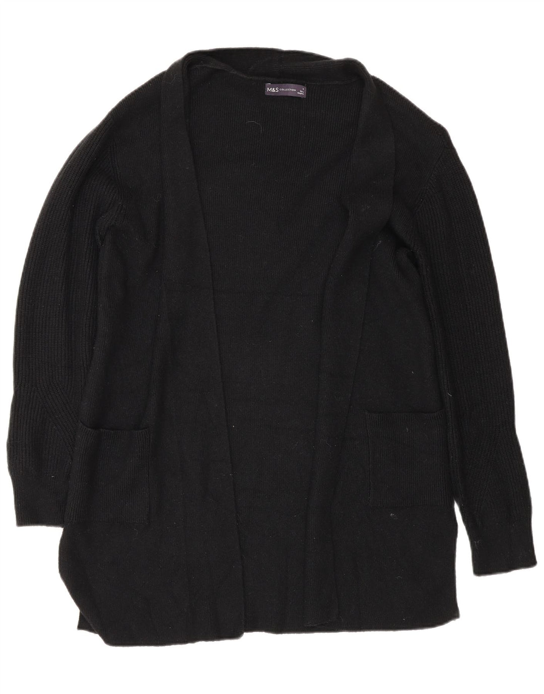 Suéter cardigã feminino Longline Marks & Spencer Reino Unido 10 pequeno preto