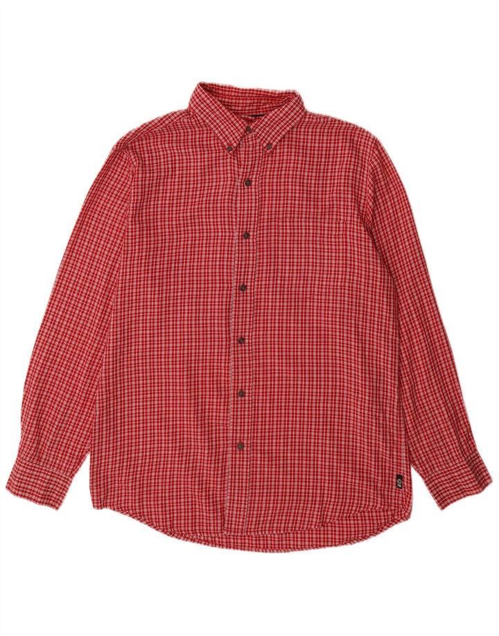 Camisa masculina de flanela Chaps de algodão xadrez vermelho médio