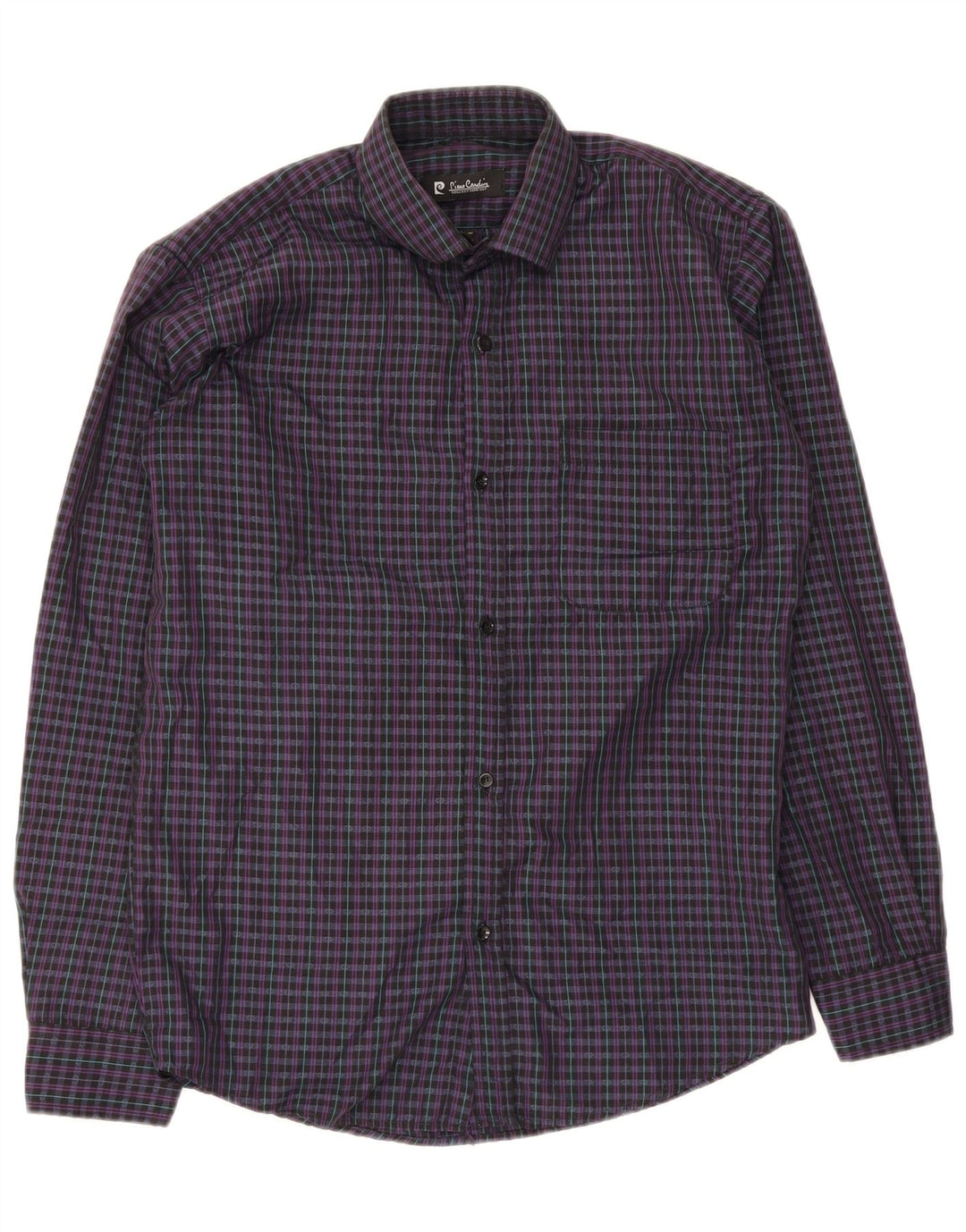 Camisa masculina Pierre Cardin Regular Fit tamanho 15 xadrez roxo médio