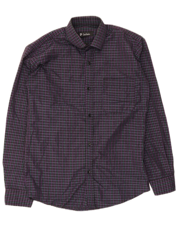 Camisa masculina Pierre Cardin Regular Fit tamanho 15 xadrez roxo médio
