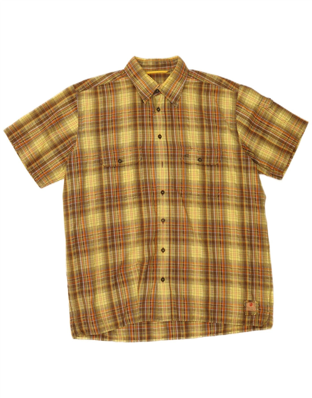 Camel Active Camisa masculina de manga curta grande xadrez amarelo